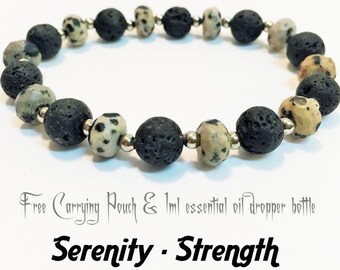 Handmade Spotted Ocean jasper, Natural Lava Stone, Iron, Essential Oil Diffusing Bracelet, Charged with love and positive energy