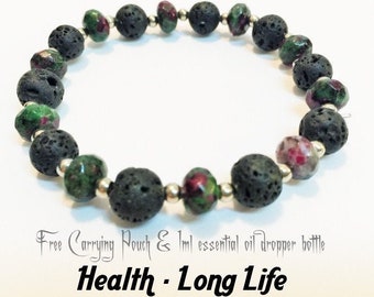 Bloodstone, Natural Lava Stone, Iron, Essential Oil Diffusing Bracelet , Charged happiness and hope.