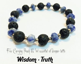 Blue Lapis Lazuli, Natural Lava Stone, Essential Oil Diffusing Bracelet , Charged.