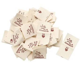 50 PCS HANDMADE With LOVE fabric labels 20*20mm- Handgemachte Stoffetiketten - Etiquettes en tissu Faite a la main - Fabric labels