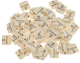 50 PCS HANDMADE With LOVE fabric labels 20*20mm-Handgemachte Stoffetiketten-Etiquettes en tissu Faite a la main-Fabric labels