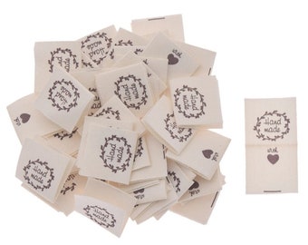 50 pièces faites à la main avec des étiquettes en tissu d'amour 20*20mm-Handgemachte Stoffetiketten-Etiquettes en tissu Faite a la main-Étiquettes en tissu
