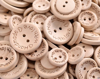 25MM - 50 Holzknöpfe HANDMADE WITH LOVE - Holzknöpfe -Holzknöpfe -boutons en bois - Holzknöpfe