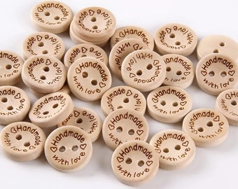 15MM - 50 bottoni in legno FATTI A MANO CON AMORE - Bottoni in legno -Holzknöpfe -boutons en bois - Bottoni in legno
