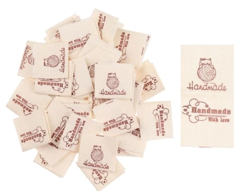 50 PCS HANDMADE With LOVE fabric labels 20*20mm- Handgemachte Stoffetiketten - Etiquettes en tissu Faite a la main - Fabric labels