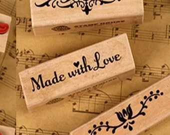 Rubber stamp 70*20mm MADE With LOVE or THANK You - Stempel - Sellos de goma 70*20mm - Hecho a mano - Gracias-