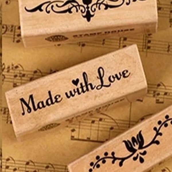 Rubber stamp 70*20mm MADE With LOVE or THANK You - Stempel - Sellos de goma 70*20mm - Hecho a mano - Gracias-