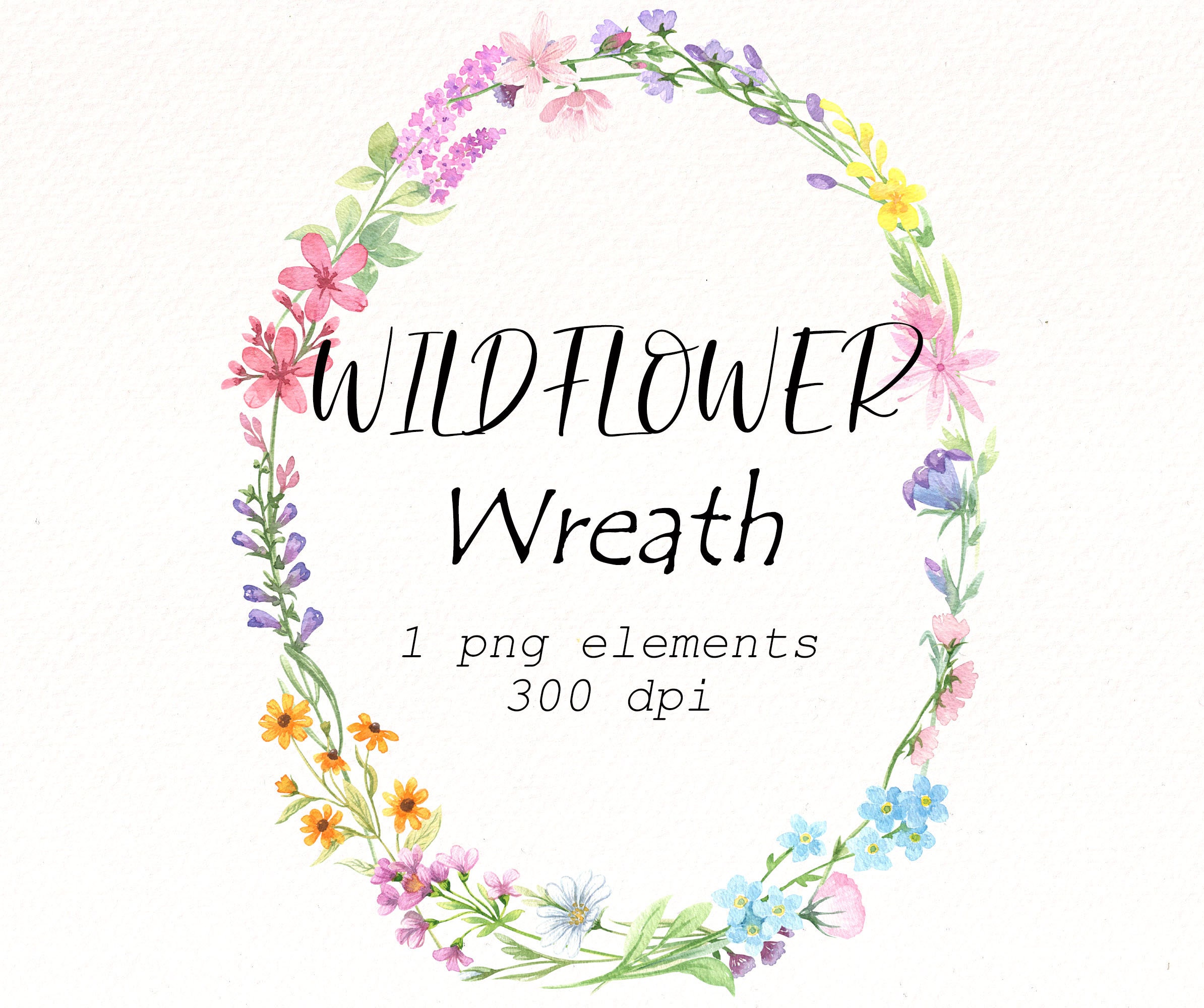 Wildflower Wreath Clipart Watercolor wildflowers png Etsy