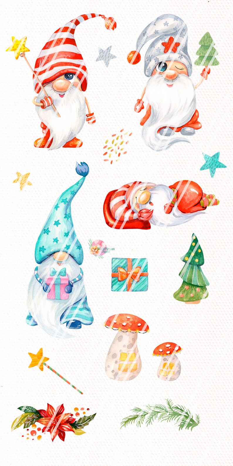 Download Christmas Gnomes Watercolor clipart Nordic Scandinavian | Etsy
