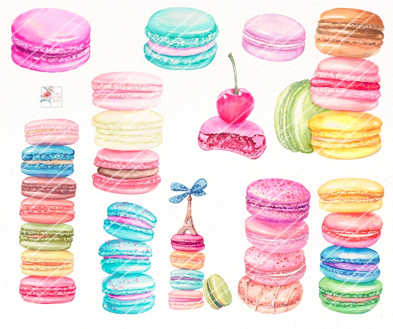 Watercolor Macaroons clipart French Patisseries macaroon | Etsy