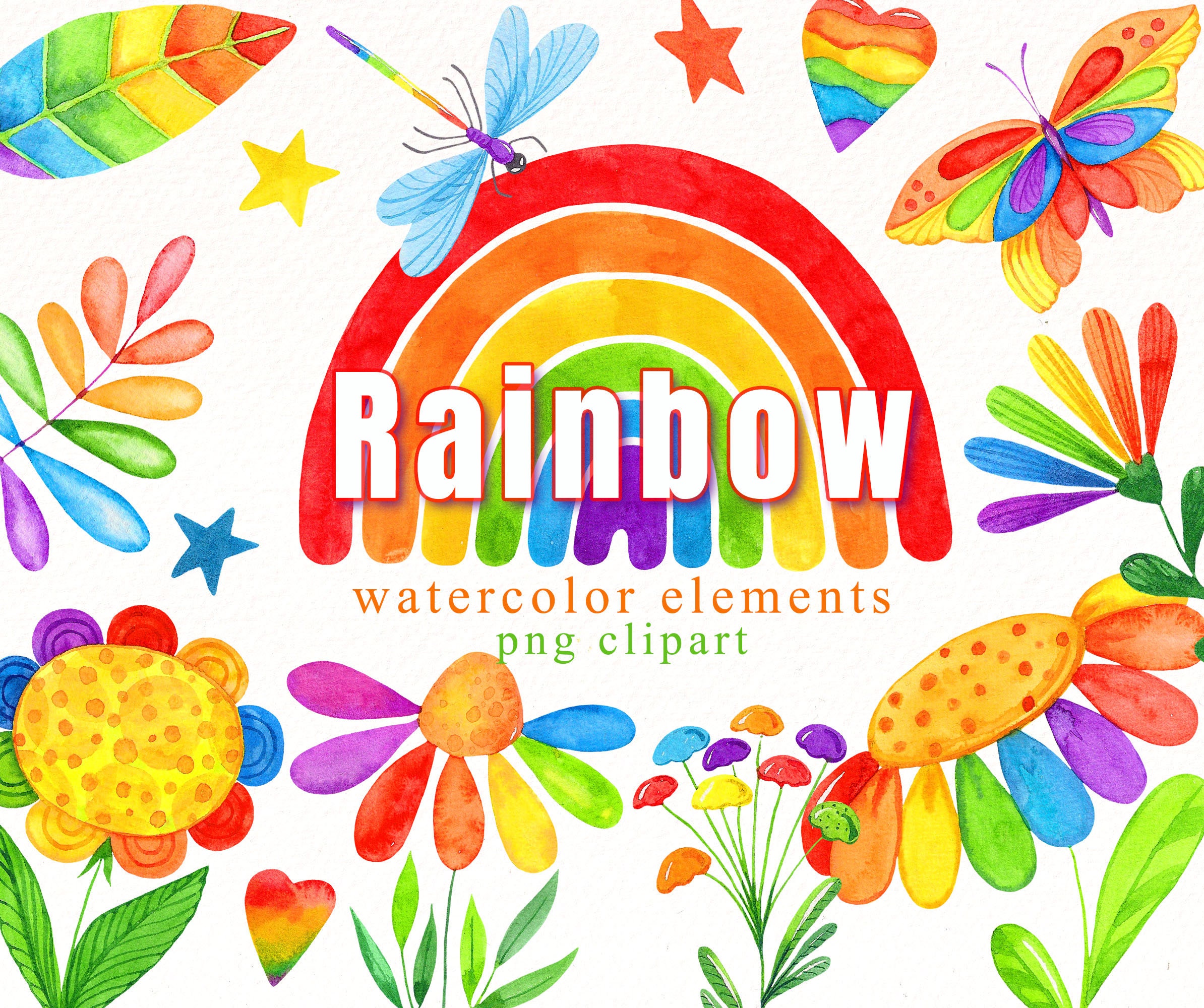 Rainbow watercolor flower Clipart Colorful flowers clip art | Etsy