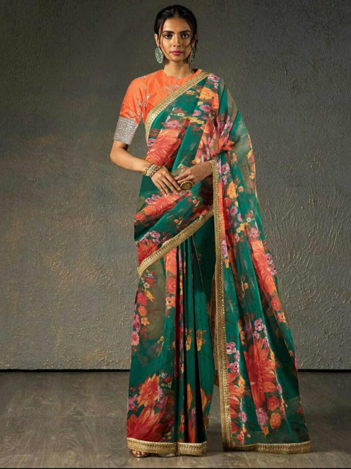 Sabyasachi printed floral organza saree wedding saree Etsy
