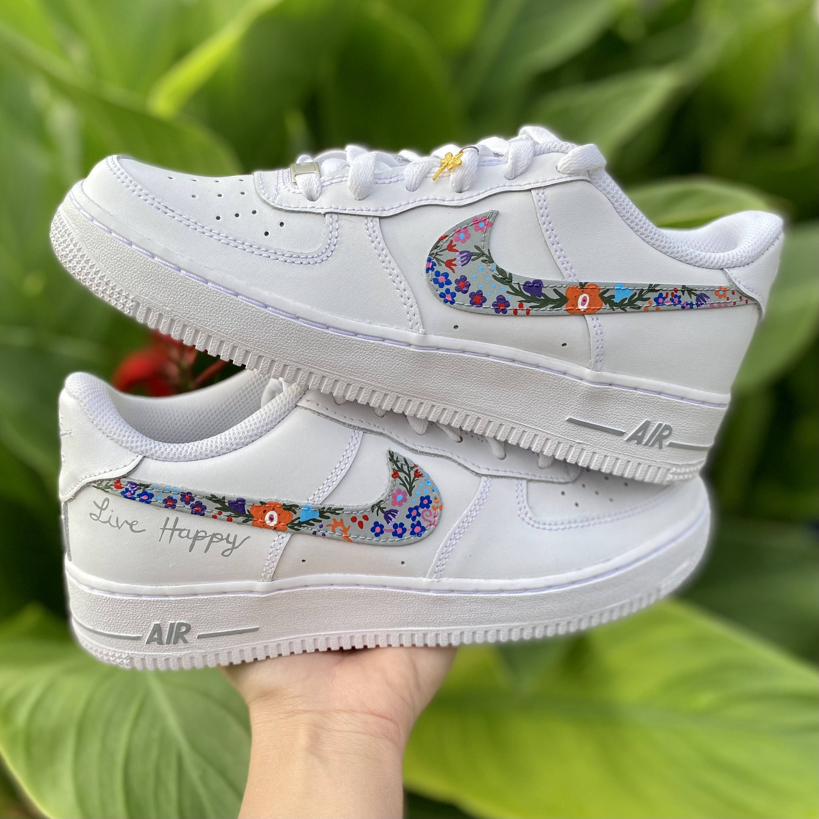 Custom Live Happy Flowers Nike Air Force Ones Custom AF1 | Etsy