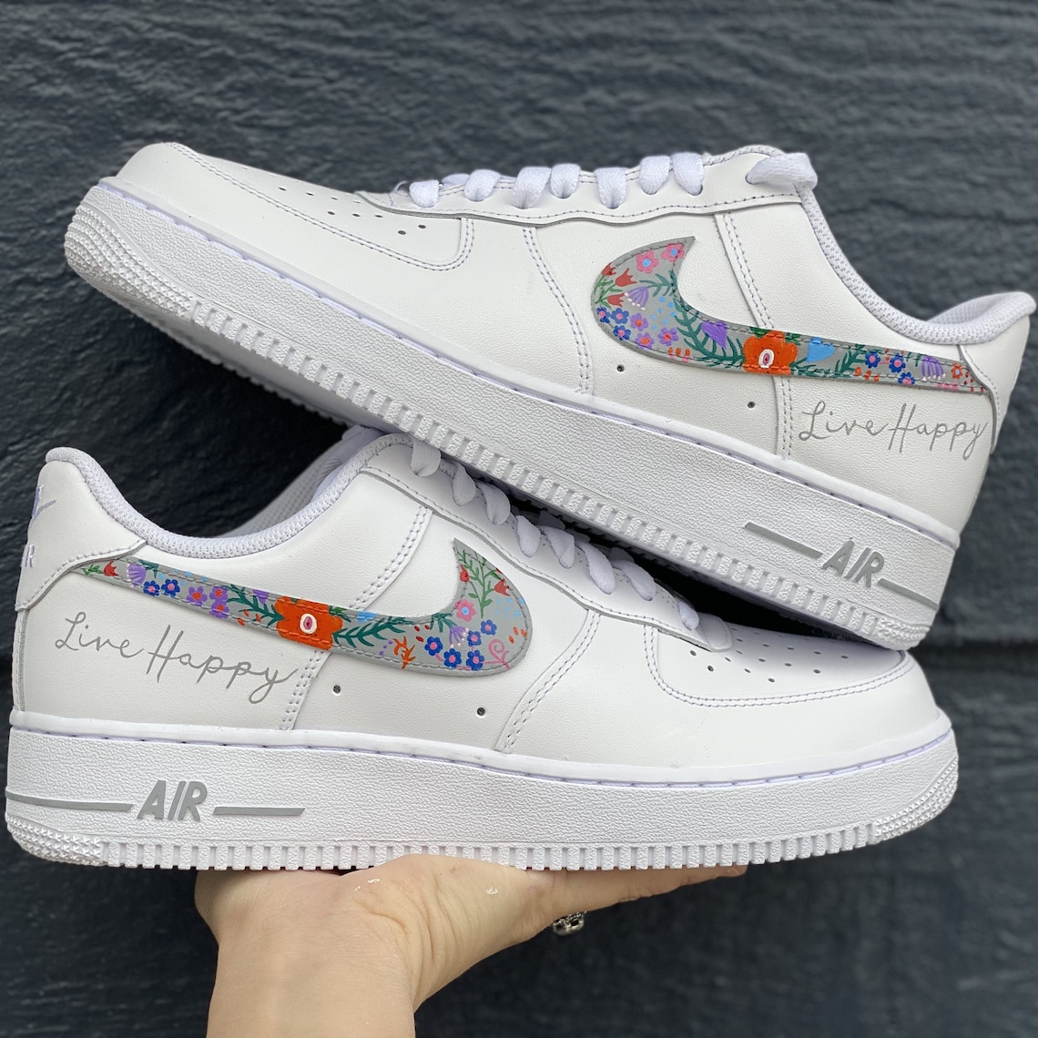 Custom Live Happy Flowers Nike Air Force Ones Custom AF1 Etsy