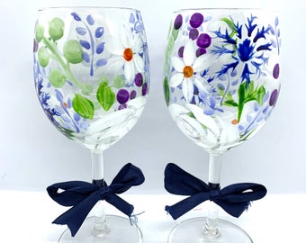 Verre à vin x1 Bleu Blanc & Argent Initial Lettre Anniversaire Cadeau Mariage 