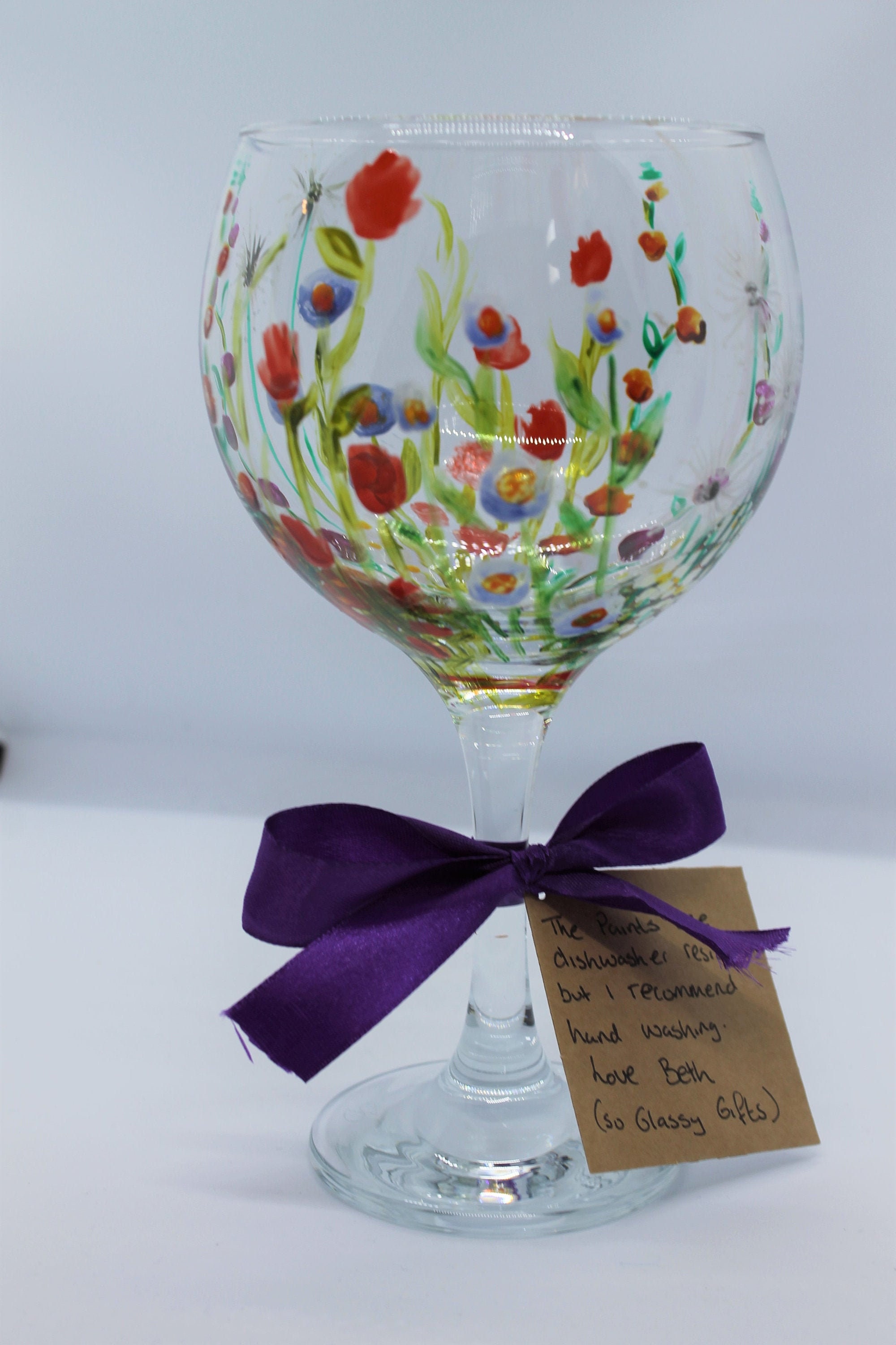 Hand Painted Gin Glass With Wildflowers. A Unique Gift. Etsy UK
