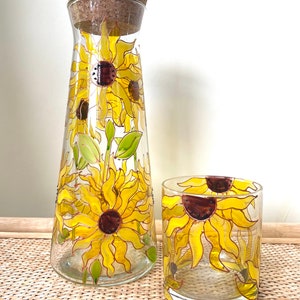 Hand Painted Carafe Sunflower Drinks Decanter Water Carafe Set