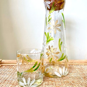 Hand Painted Carafe Summer Drink Jug with Flowers