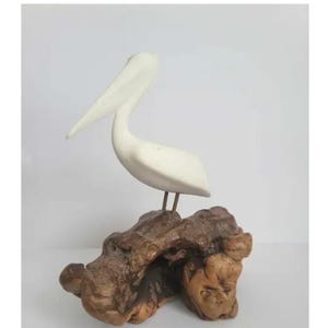 Vintage John Perry Pelican Sculpture on Burl Wood 6 Inches tall
