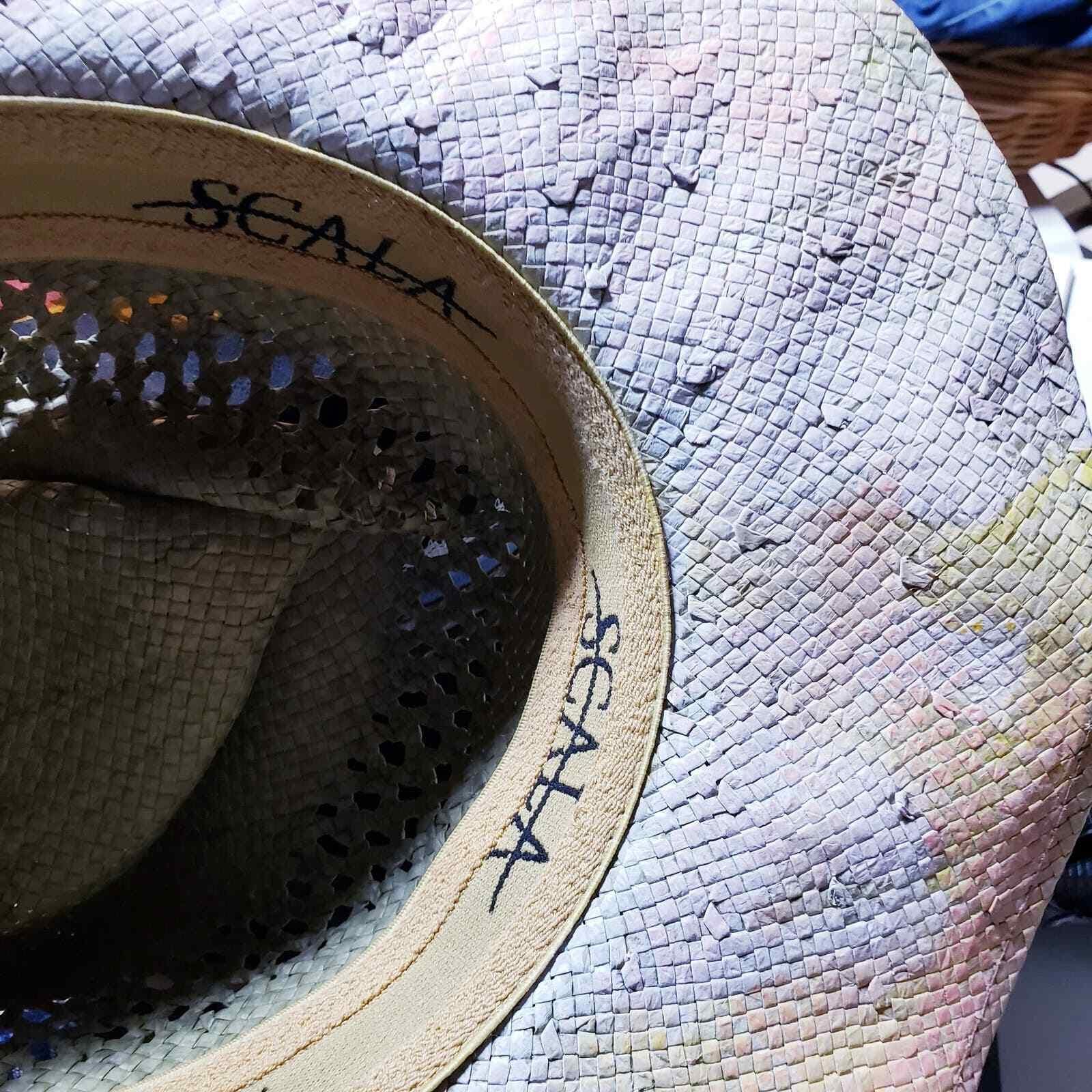 Vintage Scala Straw‎ Hat Upcycled Painted beads, feathers Hand-Painted Feather-Themed Leather-Accented Cotton Hat  main image 4
