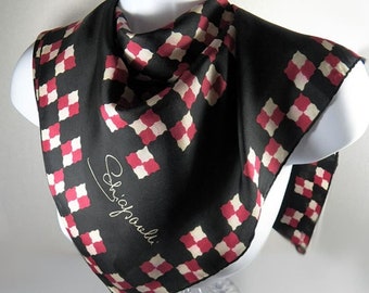 Schiaperelli Vintage Silk Square Scarf Black and Red Geometric