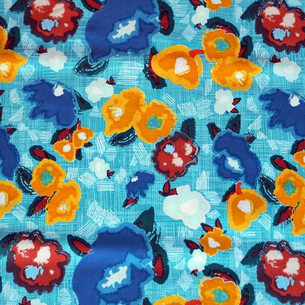 Art Gallery Fabrics - Pat Bravo - Artisan - Blumen auf blauem Hintergrund - Baumwollstoff Patchworkstoff