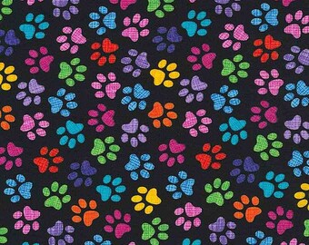 Timeless Treasures - Gail Cadden - Crazy for Cats - Colorful Paws - Katzenpfoten auf Schwarz - Baumwollstoff Patchworkstoff