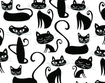 Robert Kaufman - Robin Zingone - Whiskers & Tails - Katzen in Schwarz auf Weiß - Baumwollstoff Kinderstoff Patchworkstoff