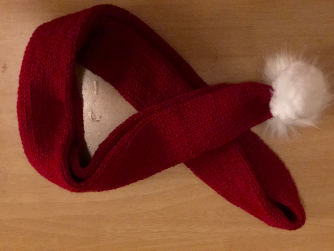 SPECIAL Knit Christmas Scarf in Red With Poms. Narrow Knitted Etsy