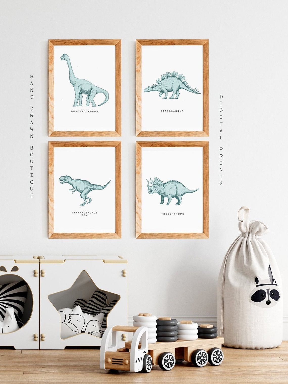 Blue Dinosaur Wall Art Print Dino Set of 4 Prints Navy Blue Etsy