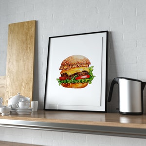 Watercolor Burger Print Hamburger Print Cheeseburger Print | Etsy