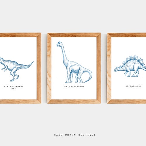 Dinosaur Nursery Wall Art Navy Blue Dinosaur Prints Trex Etsy