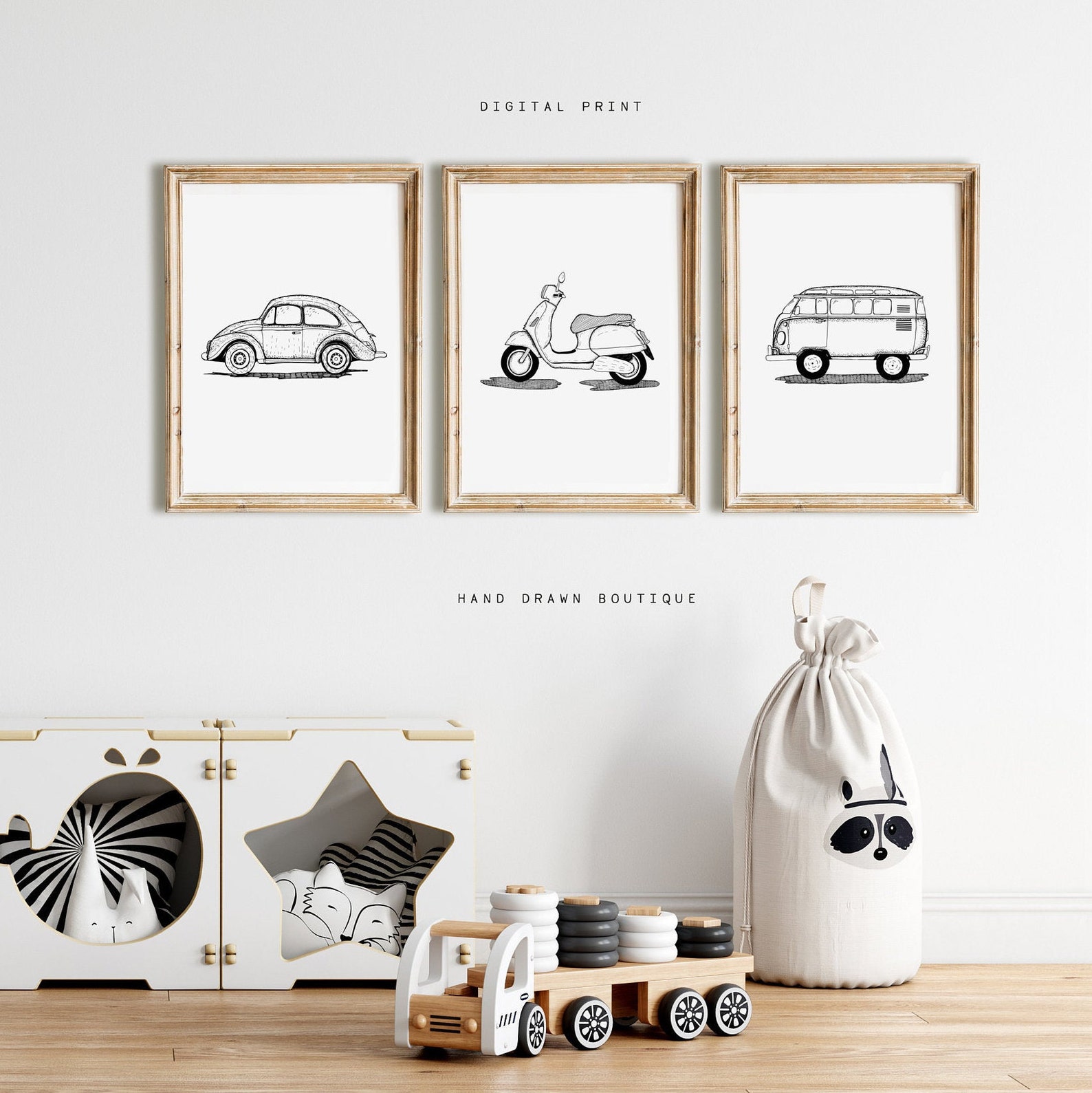Vintage Car Wall Art Print Set Of 3 Prints Black And White Etsy