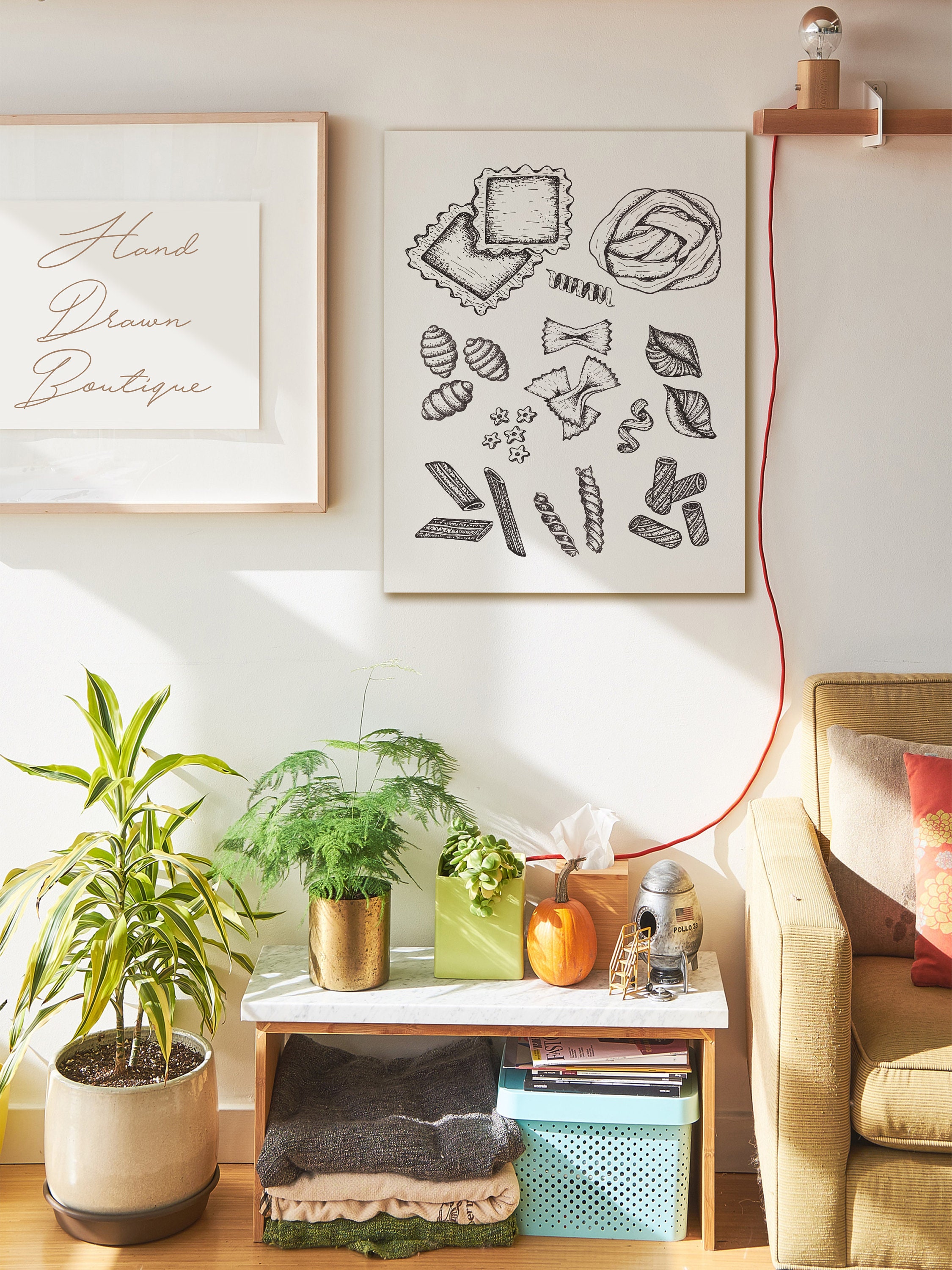 Pasta Wall Art Print Kitchen Poster Food Print Black And White Etsy