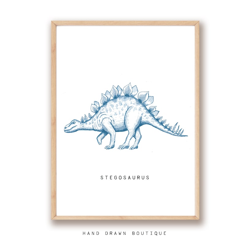 Blue Dinosaur Wall Art Print Dino Set of 3 Prints Navy Blue Etsy