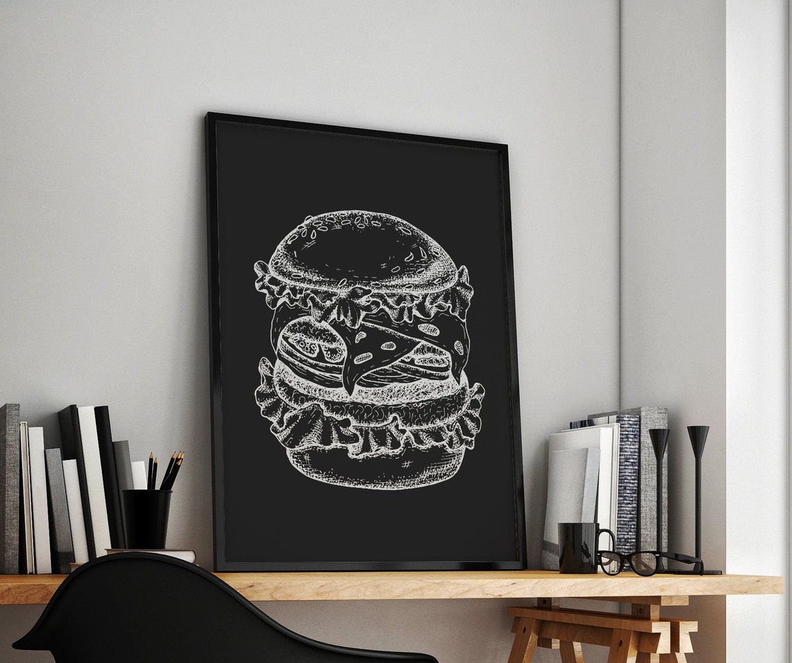 Burger Print Hamburger Print Cheeseburger Painting Food Poster | Etsy