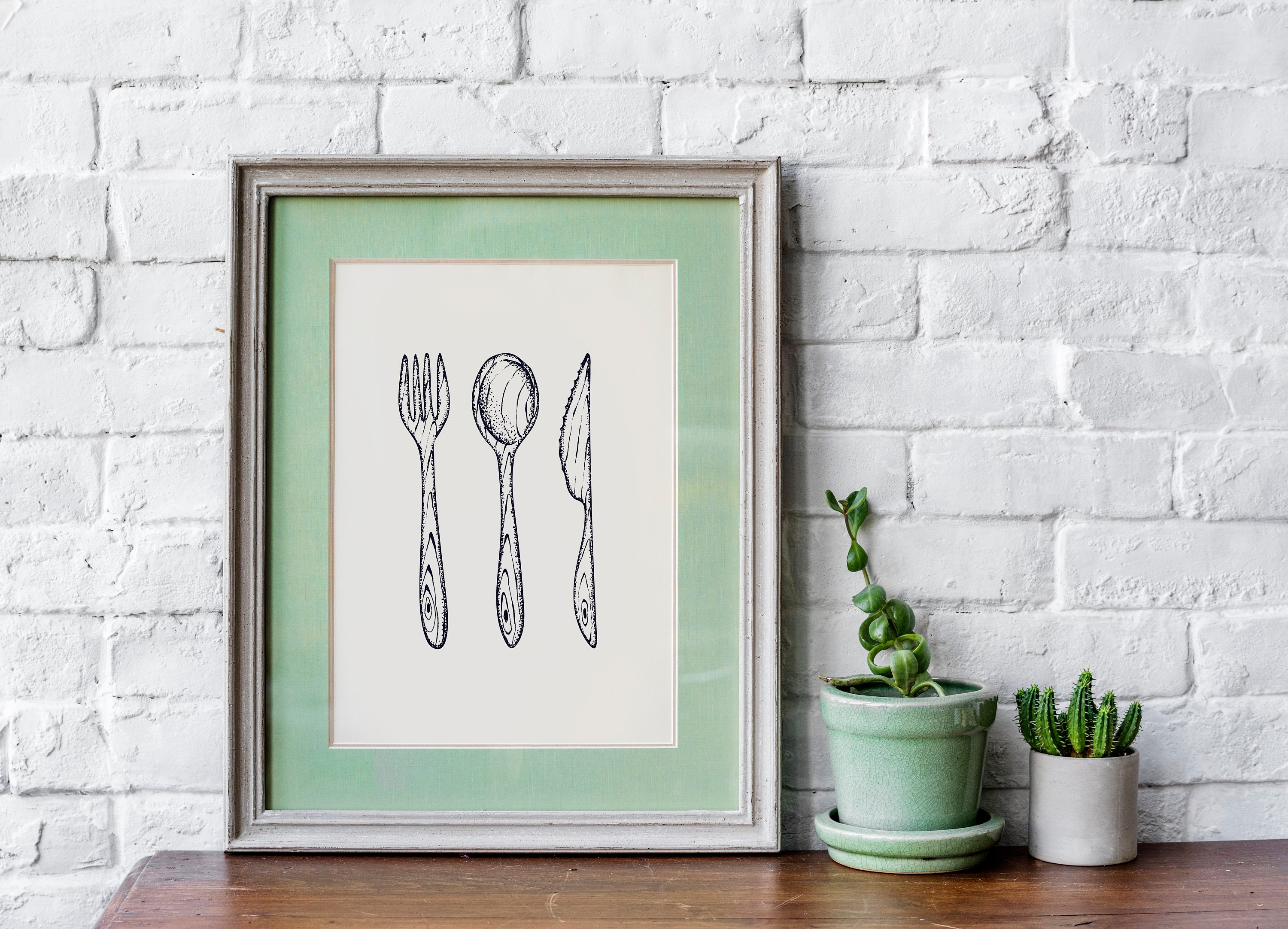 Kitchen Print Cooking Poster Cutlery Printable Wall Art Fork Etsy
