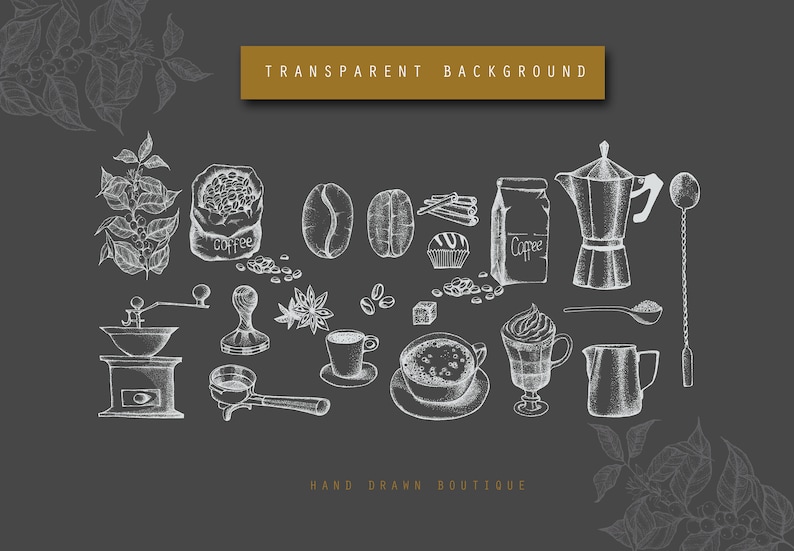 Coffee Clipart Coffee Set Clip Art Black And White Hand Drawn | Etsy