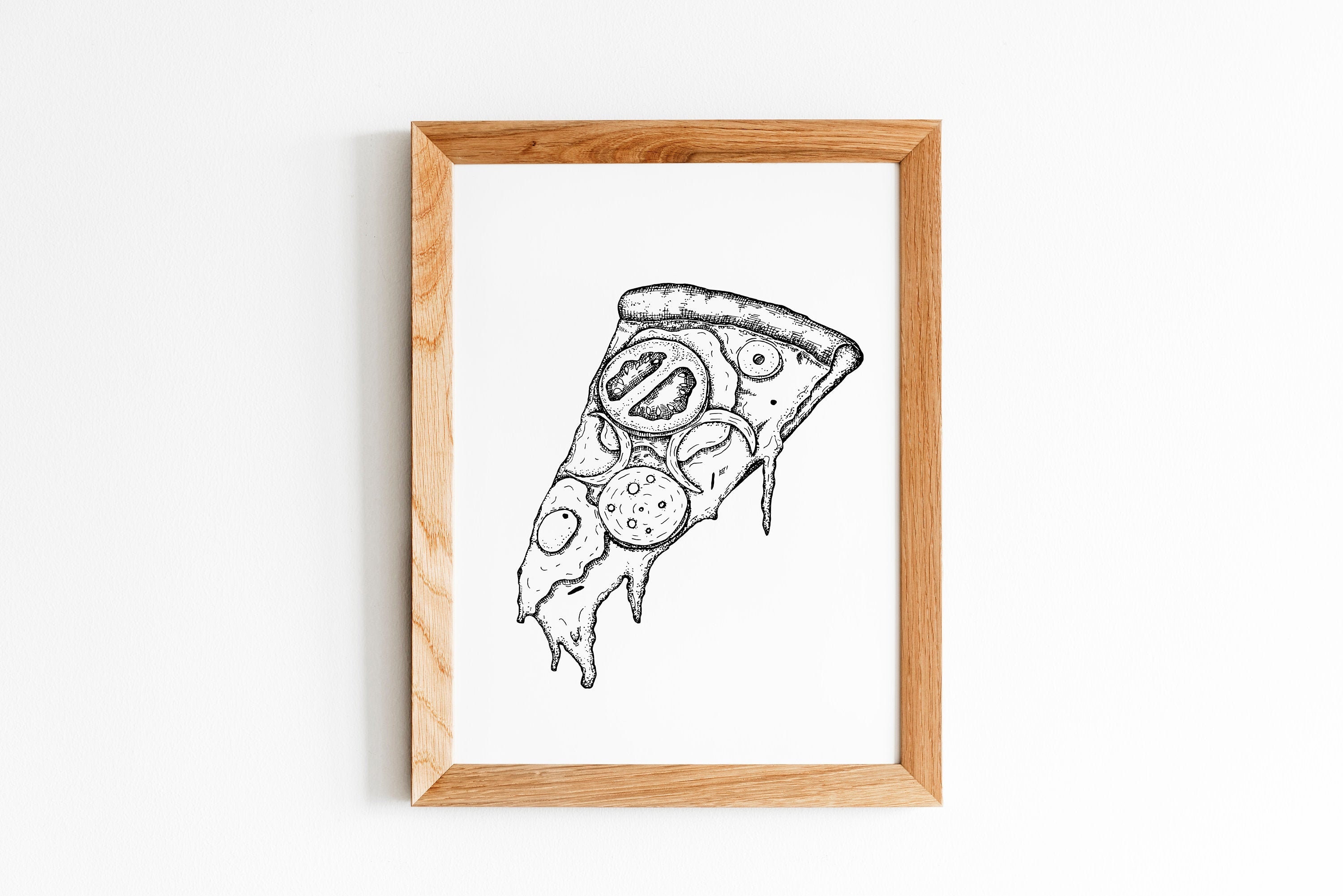 Pizza Print Food Printable Wall Art Black And White Kitchen Etsy