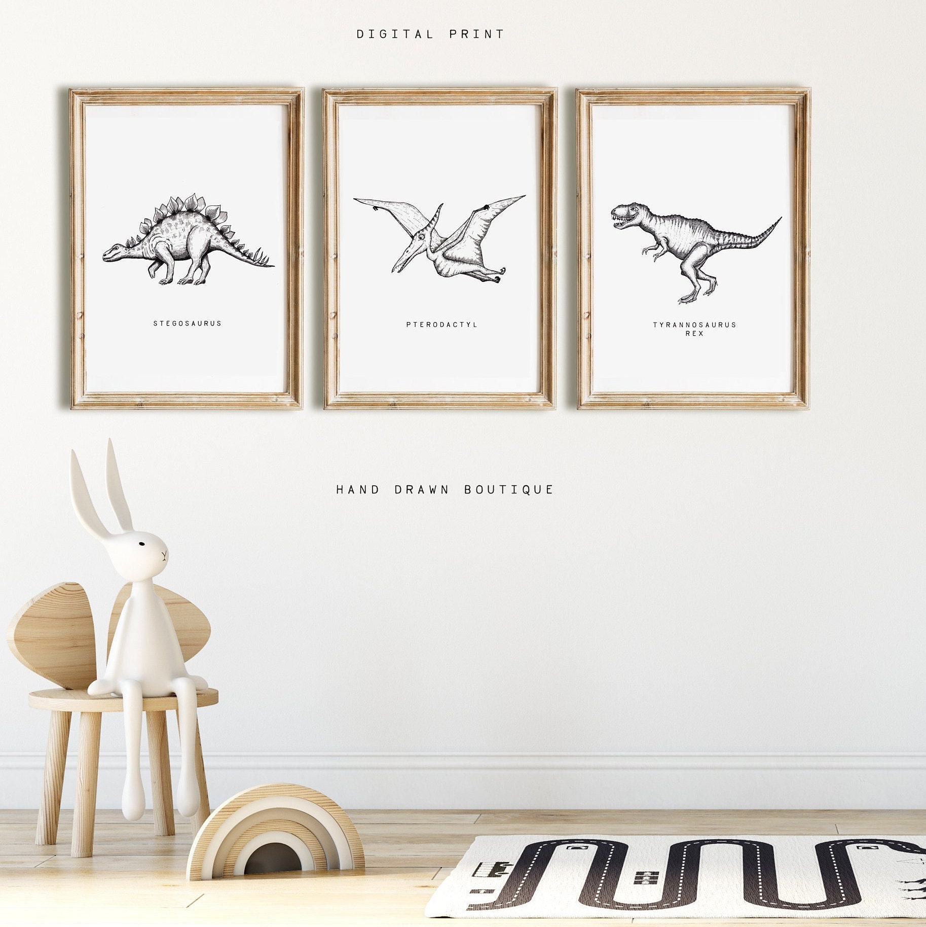 Dinosaur Wall Art Print Set of 3 Prints Dino Nursery Wall Art Etsy