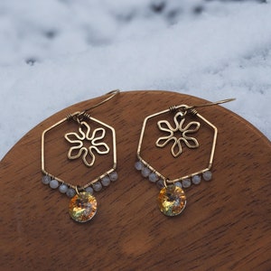 Rainbow Moonstone Snowflake Earrings For Her, Moonstone Earrings Winter Jewelry For Women