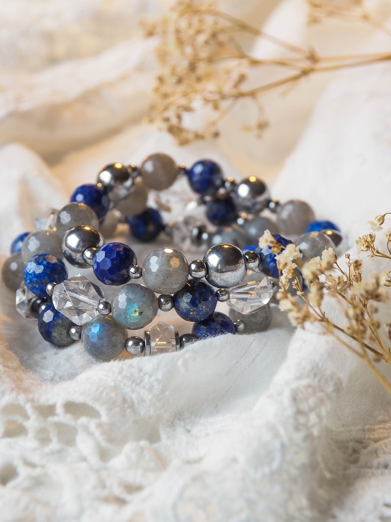 Clear Quartz Bracelet Lapis Lazuli Crystal Bracelet Set December Birthstone Stacking Bracelets For Women Labradorite Bracelet Stack Of 3