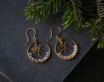 Labradorite Earrings For Her, Snowflake Earrings Winter Jewelry For Women