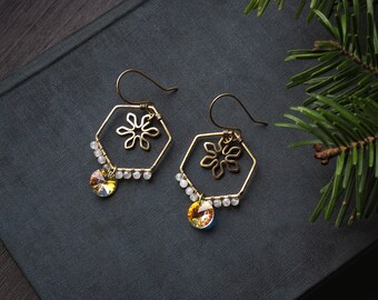 Rainbow Moonstone Snowflake Earrings For Her, Moonstone Earrings Winter Jewelry For Women