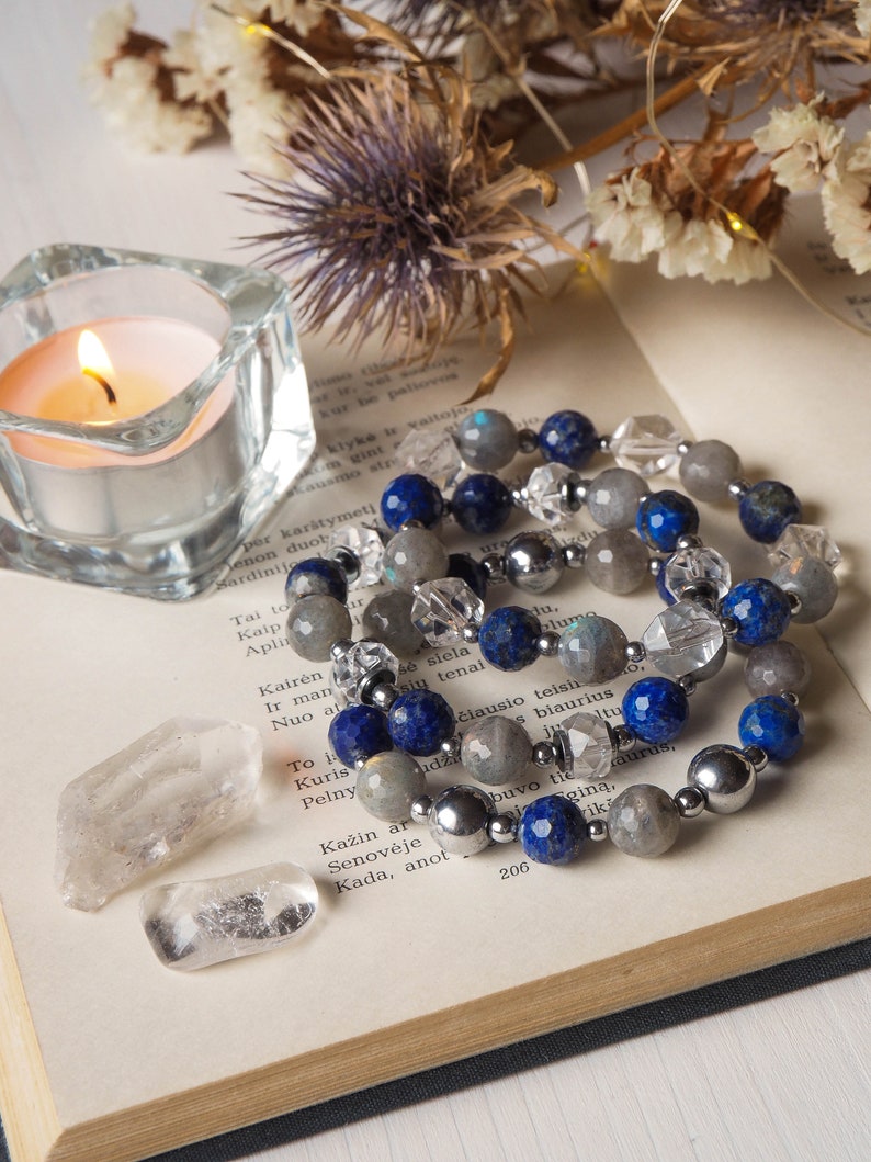 Clear Quartz Bracelet Lapis Lazuli Crystal Bracelet Set December Birthstone Stacking Bracelets For Women Labradorite Bracelet Stack Of 3