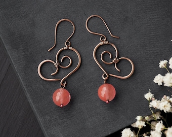 Cherry Quartz Pink Heart Earrings, Valentines Day Gift For Her