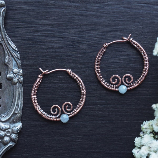 Aquamarine Earrings Wire Wrapped Jewelry, March Birthstone Earrings