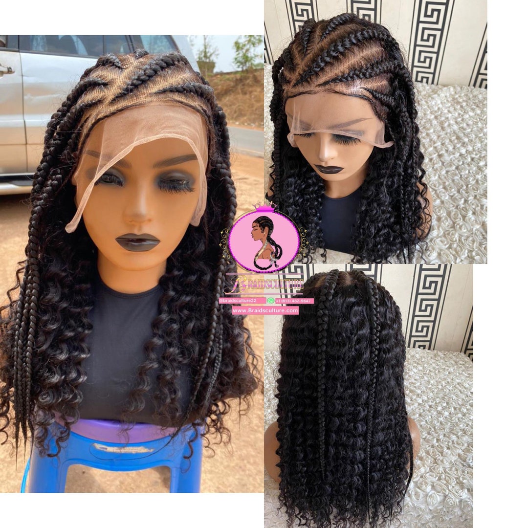 Lace front Human hair curly wig for black women stitch Cornrow Etsy 日本