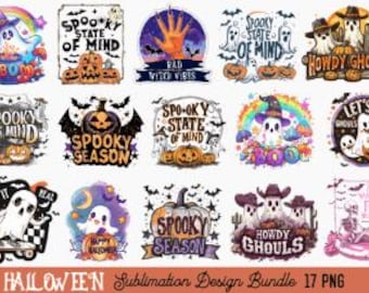 Halloween PNG Bundle | Ghost & Pumpkin Designs | 17 Sublimation PNG Files | Digital Download