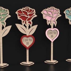 Twee gelaagde bloemen lasergesneden Svg-bestanden, staande roos moeder roos lasergesneden cadeau, vectorbestanden voor hout lasersnijden aanpasbaar
